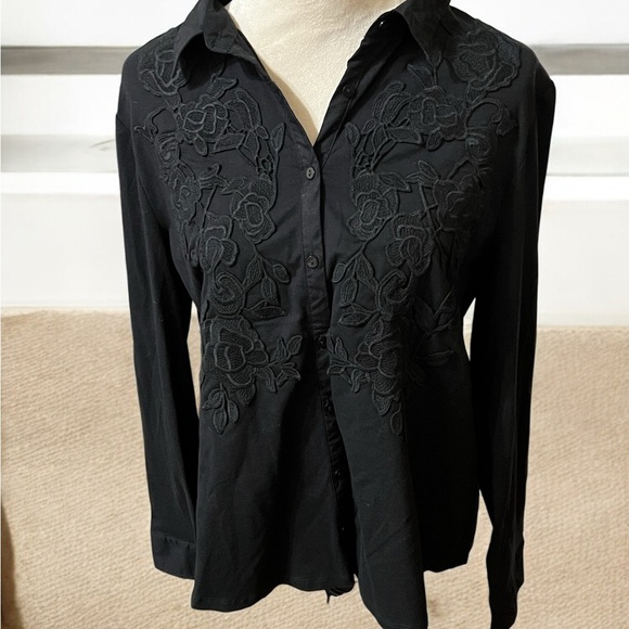 Chico's Black Notched Collar Embellished Blouse - Picture 1 of 5